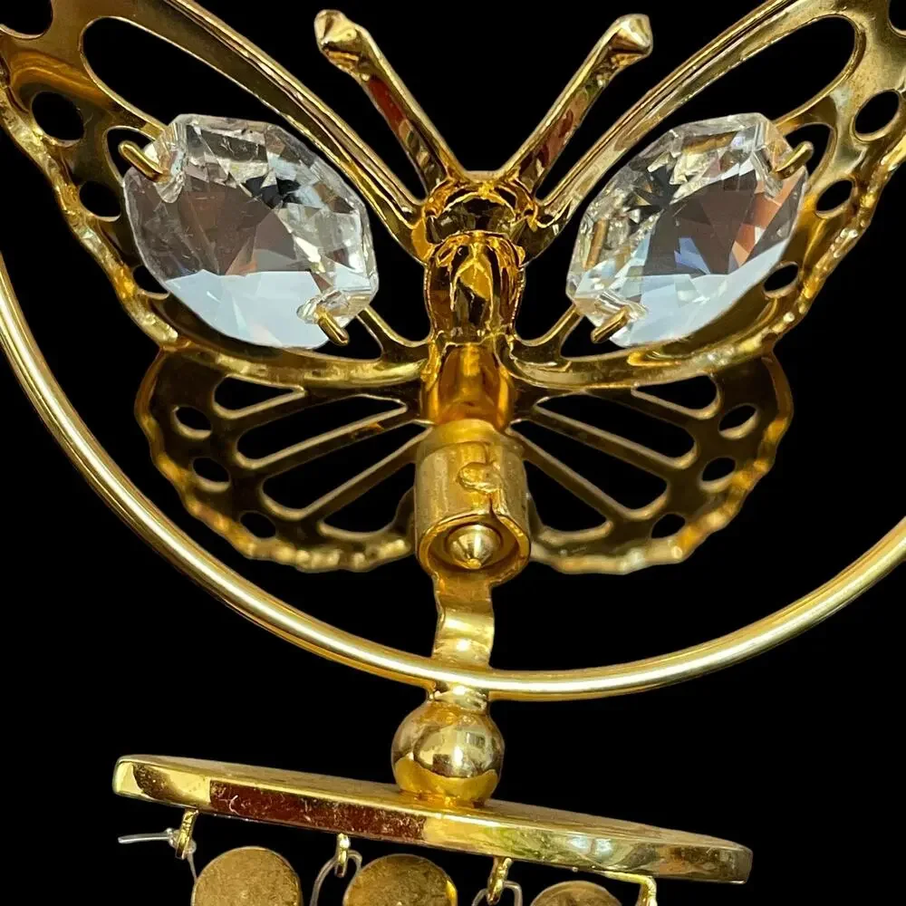 Butterfly Wind Chime Ornament Swarovski Crystal 24k Gold Plated? READ